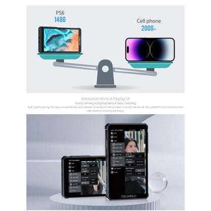 FEELWORLD PS6 5.5 inch OLED Vertical Horizontal Camera Field Video Monitor Touch Screen 4K HDMI-compatible, Plug:UK Plug(Black) - On-camera Monitors by FEELWORLD | Online Shopping UK | buy2fix