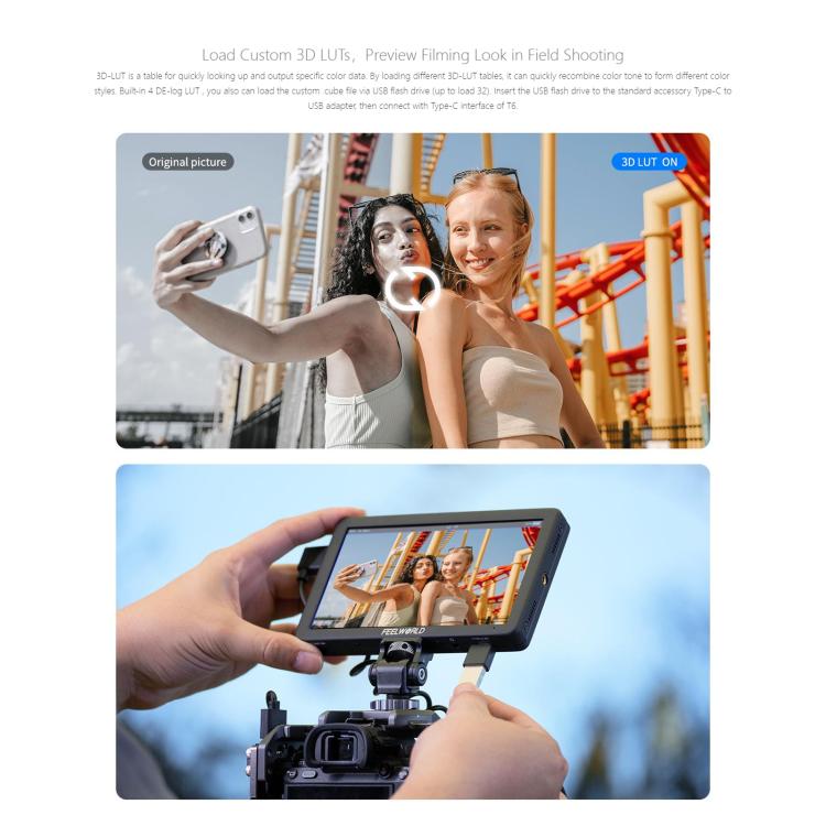 FEELWORLD T6 6 inch Camera Field Video Monitor Aluminium Housing 4K HDMI-compatible 1920x1080 IPS(Black) - On-camera Monitors by FEELWORLD | Online Shopping UK | buy2fix