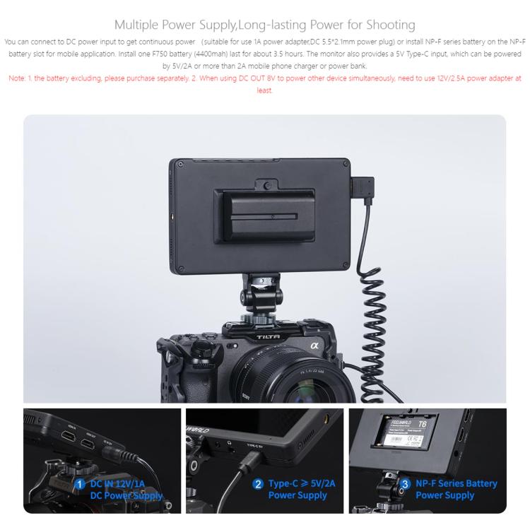 FEELWORLD T6 6 inch Camera Field Video Monitor Aluminium Housing 4K HDMI-compatible 1920x1080 IPS(Black) - On-camera Monitors by FEELWORLD | Online Shopping UK | buy2fix