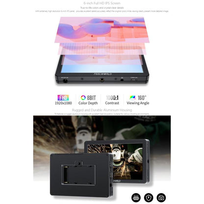 FEELWORLD T6 6 inch Camera Field Video Monitor Aluminium Housing 4K HDMI-compatible 1920x1080 IPS(Black) - On-camera Monitors by FEELWORLD | Online Shopping UK | buy2fix