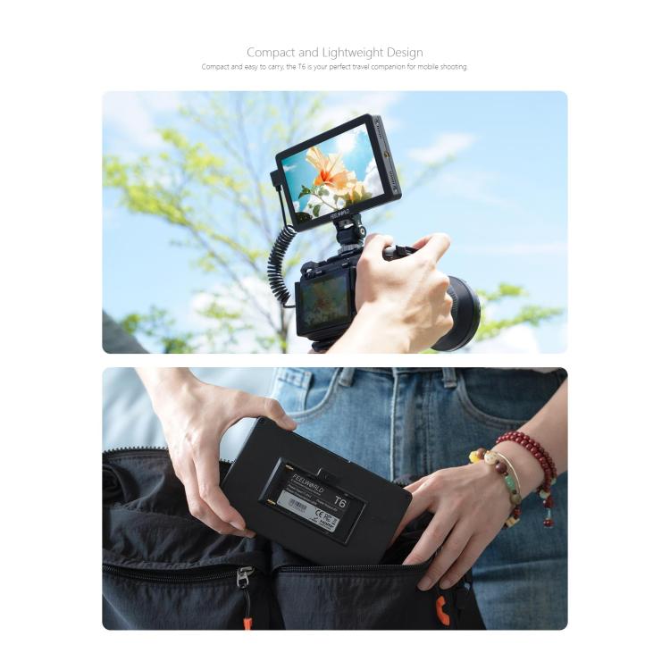 FEELWORLD T6 6 inch Camera Field Video Monitor Aluminium Housing 4K HDMI-compatible 1920x1080 IPS(Black) - On-camera Monitors by FEELWORLD | Online Shopping UK | buy2fix