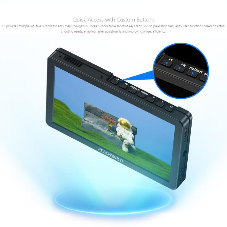 FEELWORLD T6 6 inch Camera Field Video Monitor Aluminium Housing 4K HDMI-compatible 1920x1080 IPS(Black) - On-camera Monitors by FEELWORLD | Online Shopping UK | buy2fix