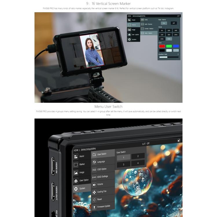 FEELWORLD FW568 Pro 6-inch 1200nit High Bright Camera DSLR Monitor 4K HDMI 60Hz IPS Screen(Black) - On-camera Monitors by FEELWORLD | Online Shopping UK | buy2fix