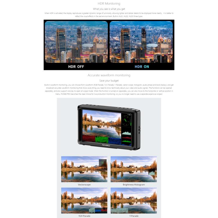 FEELWORLD FW568 Pro 6-inch 1200nit High Bright Camera DSLR Monitor 4K HDMI 60Hz IPS Screen(Black) - On-camera Monitors by FEELWORLD | Online Shopping UK | buy2fix