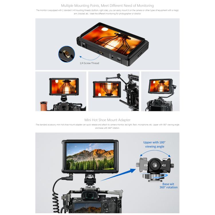 FEELWORLD FW568 Pro 6-inch 1200nit High Bright Camera DSLR Monitor 4K HDMI 60Hz IPS Screen(Black) - On-camera Monitors by FEELWORLD | Online Shopping UK | buy2fix