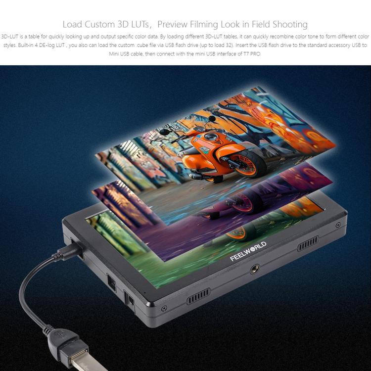 FEELWORLD T7 Pro 7-inch 2000nit Camera Field Video Monitor Aluminium Housing 4K 1920 x 1200 HDMI-compatible IPS Screen(Black) - On-camera Monitors by FEELWORLD | Online Shopping UK | buy2fix