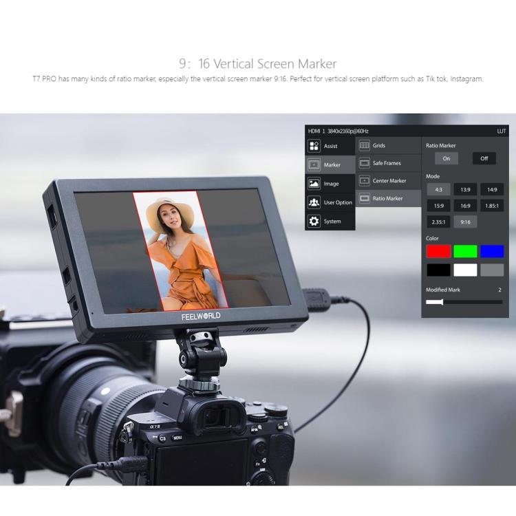FEELWORLD T7 Pro 7-inch 2000nit Camera Field Video Monitor Aluminium Housing 4K 1920 x 1200 HDMI-compatible IPS Screen(Black) - On-camera Monitors by FEELWORLD | Online Shopping UK | buy2fix