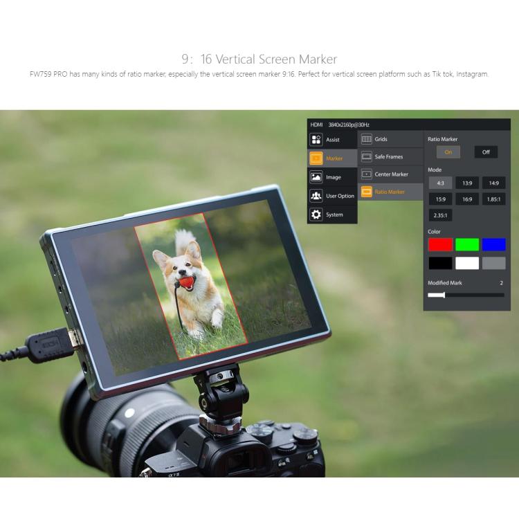 FEELWORLD FW759 Pro 7-inch Touch Screen Camera Field Video Monitor 4K HDMI-compatible 1280 x 800 IPS Screen(Black) - On-camera Monitors by FEELWORLD | Online Shopping UK | buy2fix