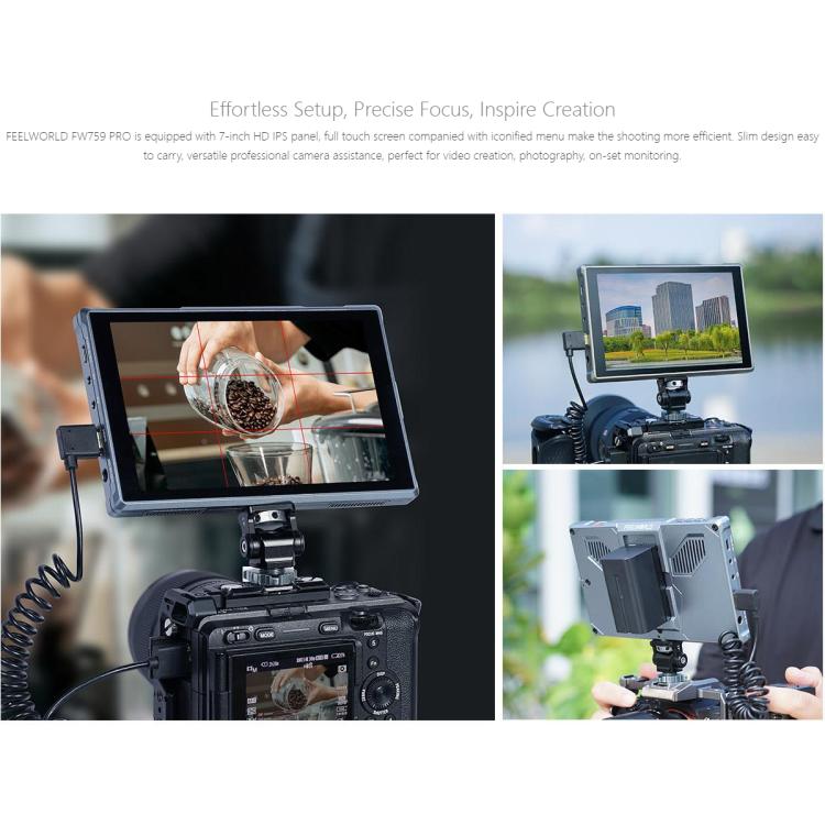 FEELWORLD FW759 Pro 7-inch Touch Screen Camera Field Video Monitor 4K HDMI-compatible 1280 x 800 IPS Screen(Black) - On-camera Monitors by FEELWORLD | Online Shopping UK | buy2fix