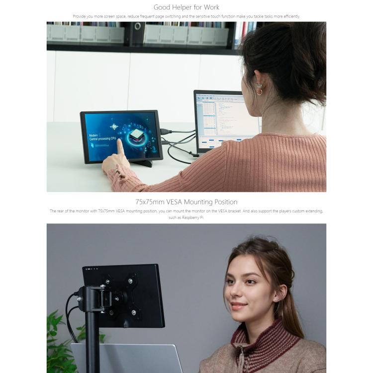 FEELWORLD D10 10.1 inch Portable External Monitor Touch FHD 1920 x 1200 USB-C HDMI-compatible Screen(Black) - On-camera Monitors by FEELWORLD | Online Shopping UK | buy2fix