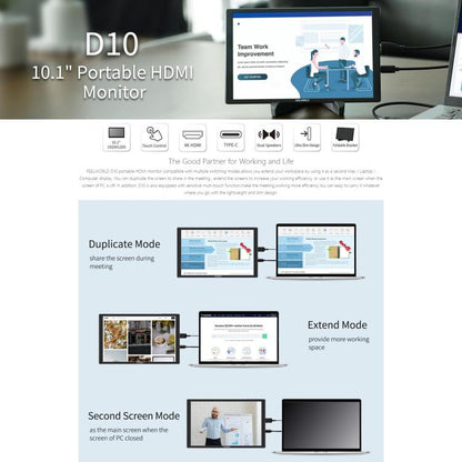 FEELWORLD D10 10.1 inch Portable External Monitor Touch FHD 1920 x 1200 USB-C HDMI-compatible Screen(Black) - On-camera Monitors by FEELWORLD | Online Shopping UK | buy2fix