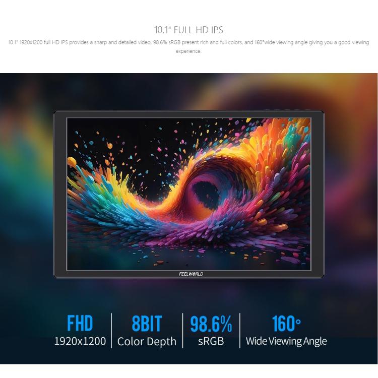 FEELWORLD D10 10.1 inch Portable External Monitor Touch FHD 1920 x 1200 USB-C HDMI-compatible Screen(Black) - On-camera Monitors by FEELWORLD | Online Shopping UK | buy2fix