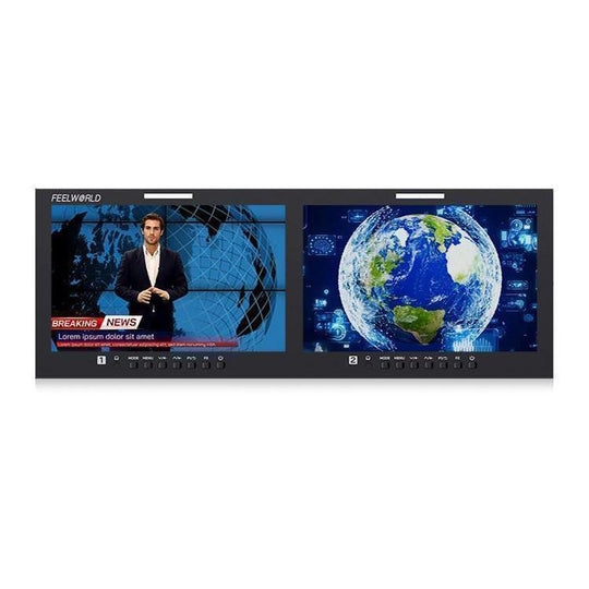 FEELWORLD D101 PLUS-H Dual 10.1 inch 4RU Rackmount Monitor 4K HDMI-compatible CVBS 1920x1200 IPS Screen, Plug:EU Plug(Black)