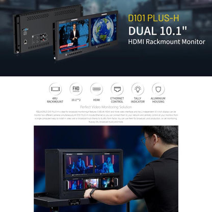 FEELWORLD D101 PLUS-H Dual 10.1 inch 4RU Rackmount Monitor 4K HDMI-compatible CVBS 1920x1200 IPS Screen, Plug:AU Plug(Black) - On-camera Monitors by FEELWORLD | Online Shopping UK | buy2fix