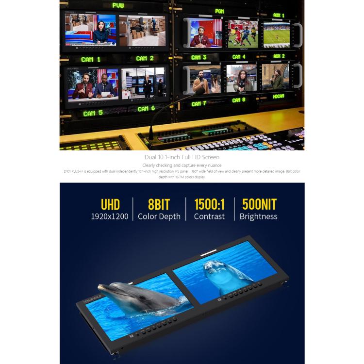 FEELWORLD D101 PLUS-H Dual 10.1 inch 4RU Rackmount Monitor 4K HDMI-compatible CVBS 1920x1200 IPS Screen, Plug:US Plug(Black) - On-camera Monitors by FEELWORLD | Online Shopping UK | buy2fix