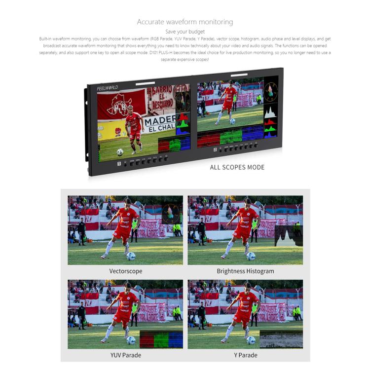 FEELWORLD D101 PLUS-H Dual 10.1 inch 4RU Rackmount Monitor 4K HDMI-compatible CVBS 1920x1200 IPS Screen, Plug:US Plug(Black) - On-camera Monitors by FEELWORLD | Online Shopping UK | buy2fix