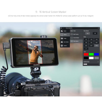 FEELWORLD SC6 6-inch 1500nit High Brightness Aluminium Filed Camera Video Monitor 3G SDI 4K HDMI-compatible 60Hz 1920 x 1080 IPS Screen(Black) - On-camera Monitors by FEELWORLD | Online Shopping UK | buy2fix