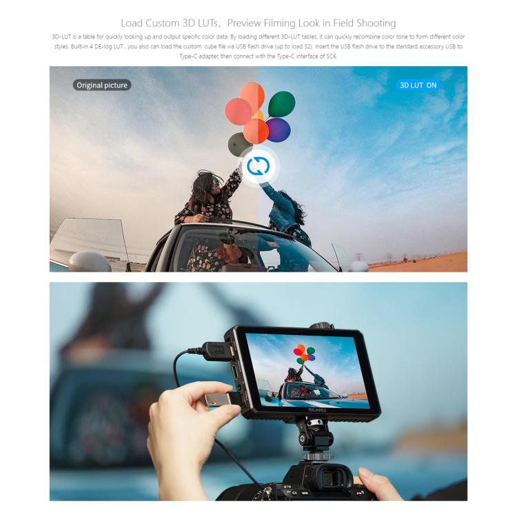 FEELWORLD SC6 6-inch 1500nit High Brightness Aluminium Filed Camera Video Monitor 3G SDI 4K HDMI-compatible 60Hz 1920 x 1080 IPS Screen(Black) - On-camera Monitors by FEELWORLD | Online Shopping UK | buy2fix