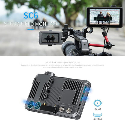 FEELWORLD SC6 6-inch 1500nit High Brightness Aluminium Filed Camera Video Monitor 3G SDI 4K HDMI-compatible 60Hz 1920 x 1080 IPS Screen(Black) - On-camera Monitors by FEELWORLD | Online Shopping UK | buy2fix