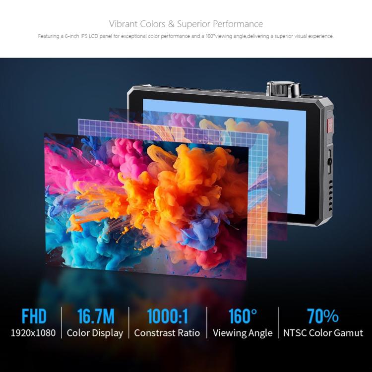 FEELWORLD SC6 6-inch 1500nit High Brightness Aluminium Filed Camera Video Monitor 3G SDI 4K HDMI-compatible 60Hz 1920 x 1080 IPS Screen(Black) - On-camera Monitors by FEELWORLD | Online Shopping UK | buy2fix