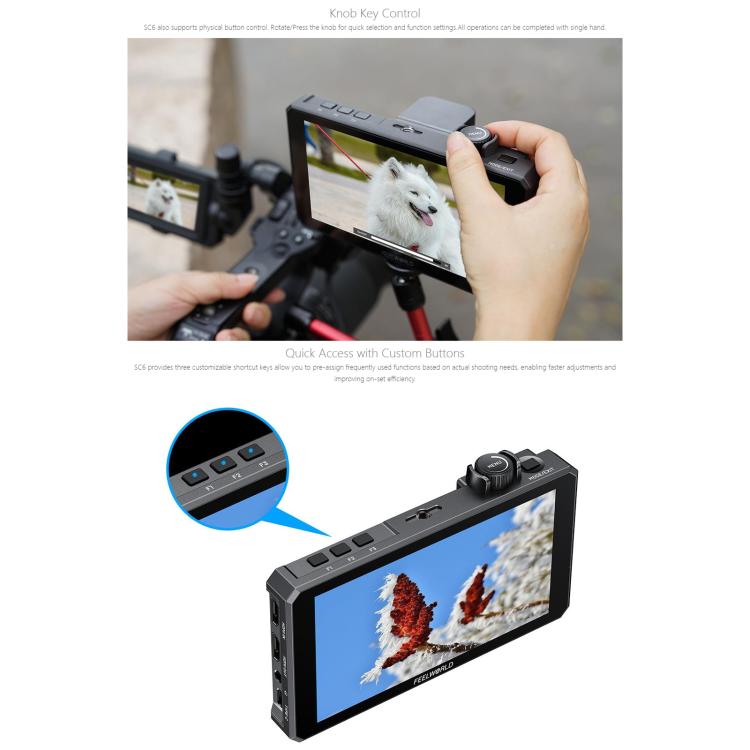 FEELWORLD SC6 6-inch 1500nit High Brightness Aluminium Filed Camera Video Monitor 3G SDI 4K HDMI-compatible 60Hz 1920 x 1080 IPS Screen(Black) - On-camera Monitors by FEELWORLD | Online Shopping UK | buy2fix