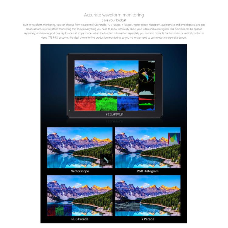 FEELWORLD T7S Pro 7-inch 2000nit High Brightness Filed Camera Video Monitor 3G SDI 4K 60Hz HDMI-compatible 1920 x 1200 IPS Screen(Black) - On-camera Monitors by FEELWORLD | Online Shopping UK | buy2fix