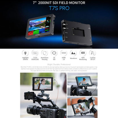 FEELWORLD T7S Pro 7-inch 2000nit High Brightness Filed Camera Video Monitor 3G SDI 4K 60Hz HDMI-compatible 1920 x 1200 IPS Screen(Black) - On-camera Monitors by FEELWORLD | Online Shopping UK | buy2fix