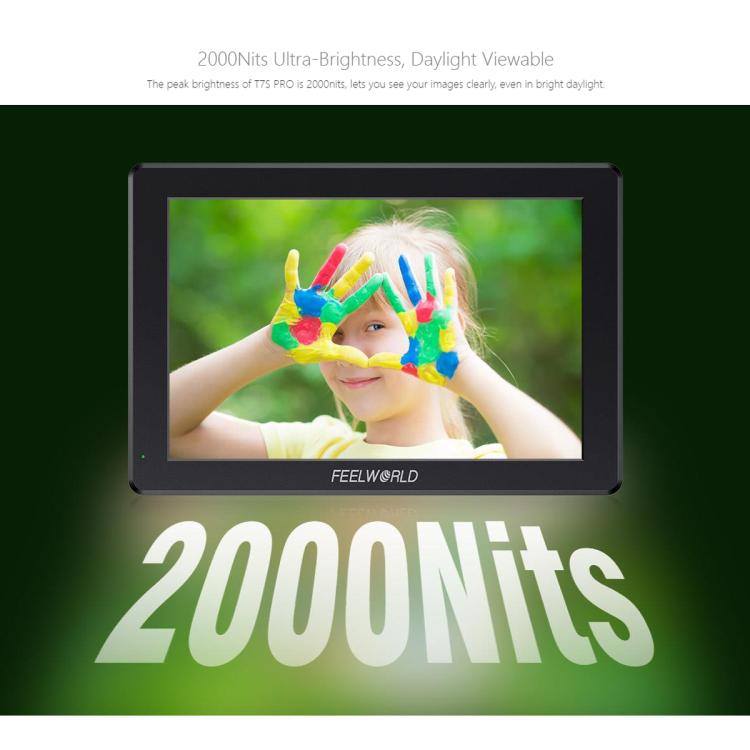 FEELWORLD T7S Pro 7-inch 2000nit High Brightness Filed Camera Video Monitor 3G SDI 4K 60Hz HDMI-compatible 1920 x 1200 IPS Screen(Black) - On-camera Monitors by FEELWORLD | Online Shopping UK | buy2fix
