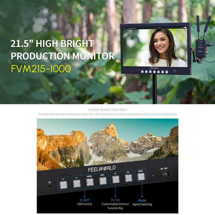 FEELWORLD FVM215-1000 21.5-inch Professional Production Broadcast Monitor High Brightness 1000nit Full HD IPS 4K 60Hz HDMI-compatible 3G-SDI Screen, US Plug(Black) - On-camera Monitors by FEELWORLD | Online Shopping UK | buy2fix