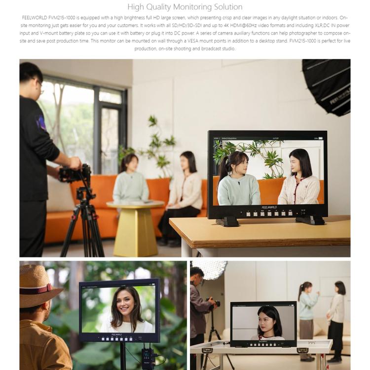 FEELWORLD FVM215-1000 21.5-inch Professional Production Broadcast Monitor High Brightness 1000nit Full HD IPS 4K 60Hz HDMI-compatible 3G-SDI Screen, AU Plug(Black) - On-camera Monitors by FEELWORLD | Online Shopping UK | buy2fix