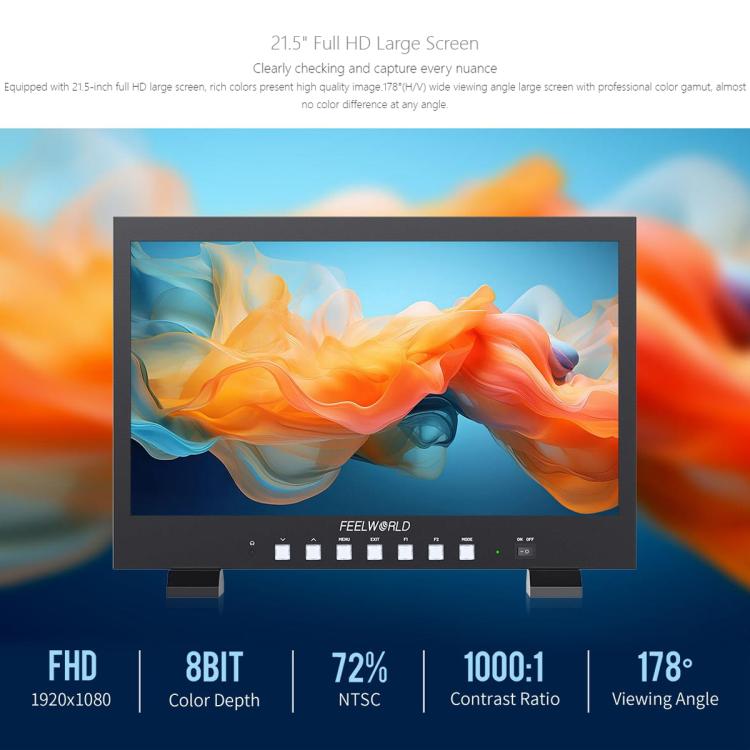 FEELWORLD FVM215-1000 21.5-inch Professional Production Broadcast Monitor High Brightness 1000nit Full HD IPS 4K 60Hz HDMI-compatible 3G-SDI Screen, AU Plug(Black) - On-camera Monitors by FEELWORLD | Online Shopping UK | buy2fix