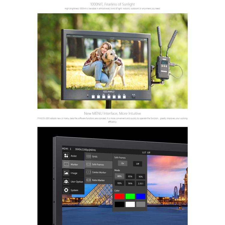 FEELWORLD FVM215-1000 21.5-inch Professional Production Broadcast Monitor High Brightness 1000nit Full HD IPS 4K 60Hz HDMI-compatible 3G-SDI Screen, US Plug(Black) - On-camera Monitors by FEELWORLD | Online Shopping UK | buy2fix