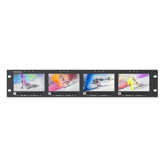 FEELWORLD Q41 Quad 4.5 inch 2RU Rackmount Monitor 3G-SDI 4K HDMI-compatible AV Input and Output, US Plug(Black)