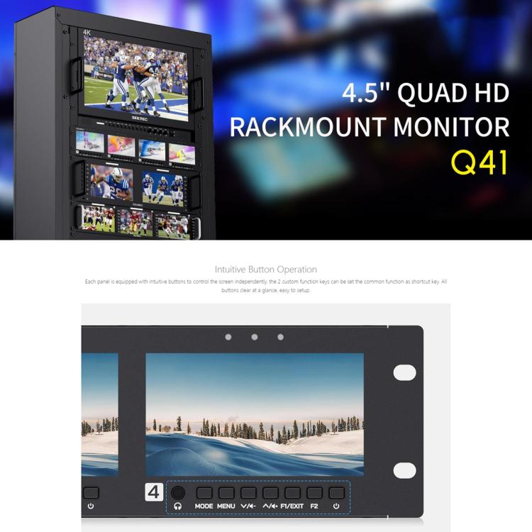 FEELWORLD Q41 Quad 4.5 inch 2RU Rackmount Monitor 3G-SDI 4K HDMI-compatible AV Input and Output, AU Plug(Black) - On-camera Monitors by FEELWORLD | Online Shopping UK | buy2fix