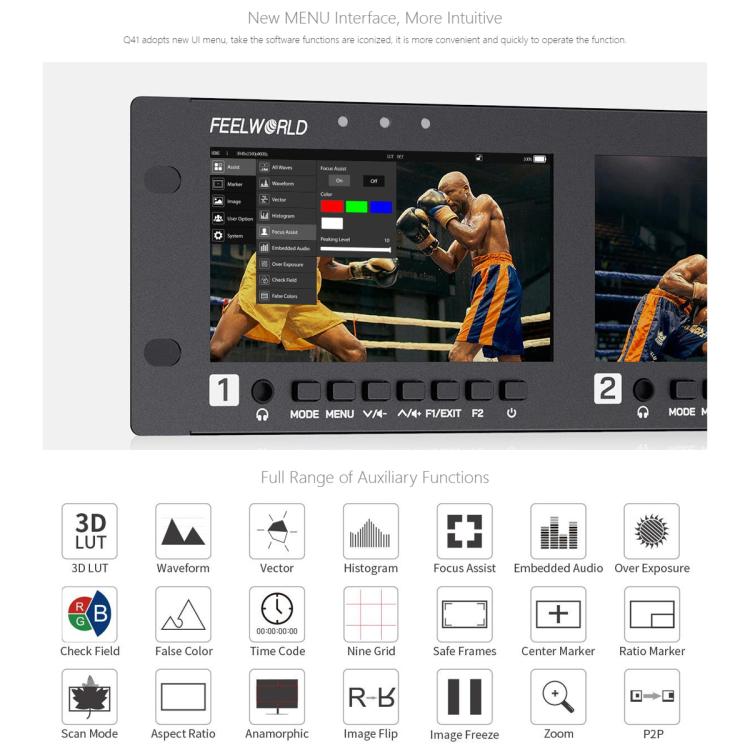 FEELWORLD Q41 Quad 4.5 inch 2RU Rackmount Monitor 3G-SDI 4K HDMI-compatible AV Input and Output, AU Plug(Black) - On-camera Monitors by FEELWORLD | Online Shopping UK | buy2fix