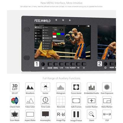 FEELWORLD Q41 Quad 4.5 inch 2RU Rackmount Monitor 3G-SDI 4K HDMI-compatible AV Input and Output, AU Plug(Black) - On-camera Monitors by FEELWORLD | Online Shopping UK | buy2fix