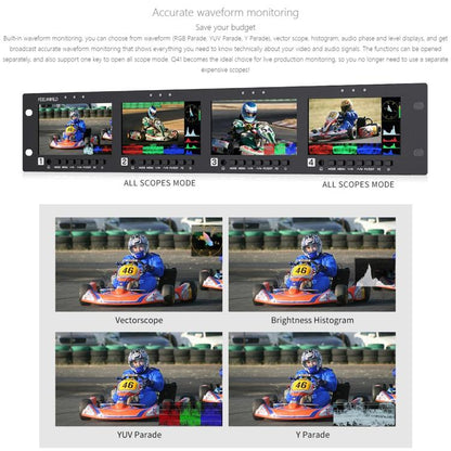 FEELWORLD Q41 Quad 4.5 inch 2RU Rackmount Monitor 3G-SDI 4K HDMI-compatible AV Input and Output, AU Plug(Black) - On-camera Monitors by FEELWORLD | Online Shopping UK | buy2fix