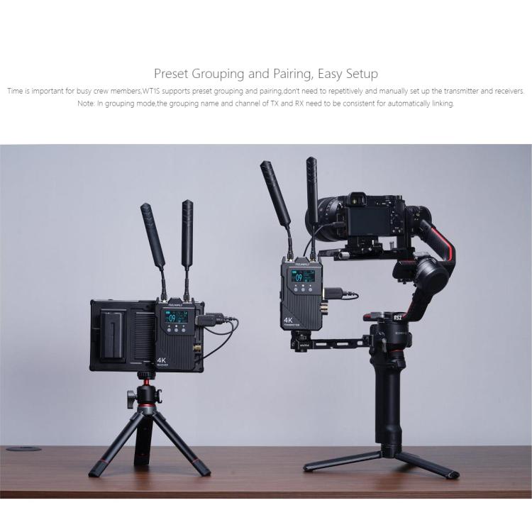 FEELWORLD WT1S 4K Wireless Video Transmission System SDI + Dual HDMI-compatible Full Duplex Intercom Live Streaming(Black) - Amplifier by FEELWORLD | Online Shopping UK | buy2fix