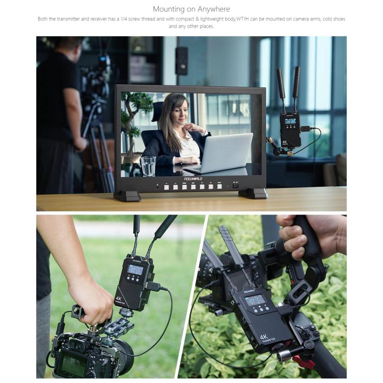 FEELWORLD WT1H 4K Wireless Video Transmission System Dual HDMI-compatible Full Duplex Intercom Live Streaming(Black) - Amplifier by FEELWORLD | Online Shopping UK | buy2fix