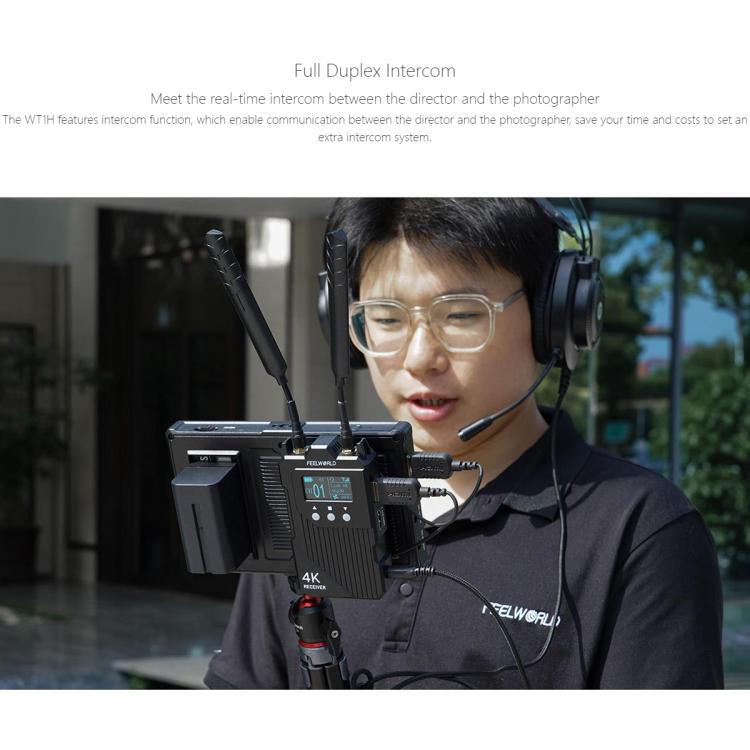 FEELWORLD WT1H 4K Wireless Video Transmission System Dual HDMI-compatible Full Duplex Intercom Live Streaming(Black) - Amplifier by FEELWORLD | Online Shopping UK | buy2fix