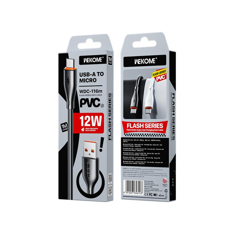 WK WDC-116m 12W USB to Micro USB Fast Charging Data Cable, Length: 1m(Black) - Micro USB Cable by WK | Online Shopping UK | buy2fix