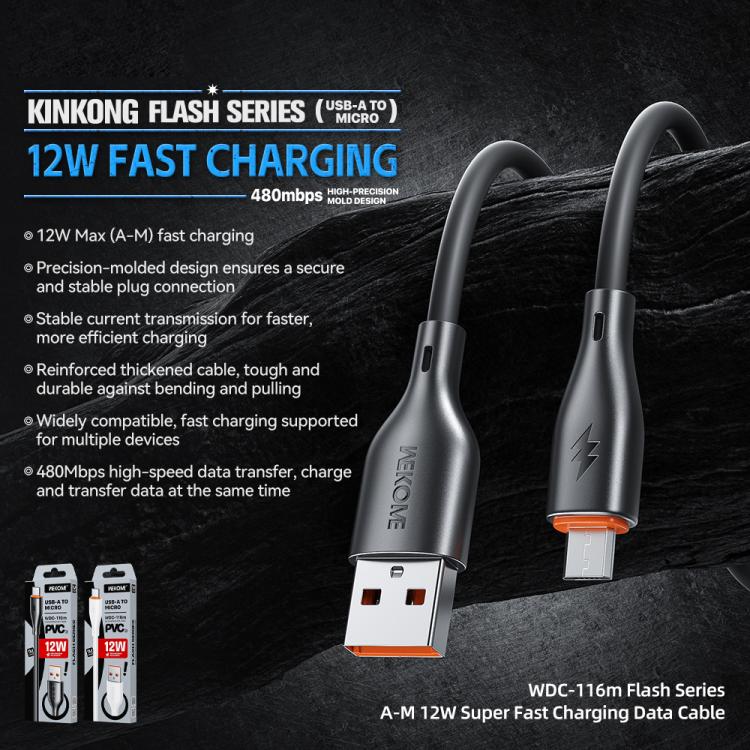 WK WDC-116m 12W USB to Micro USB Fast Charging Data Cable, Length: 1m(Black) - Micro USB Cable by WK | Online Shopping UK | buy2fix