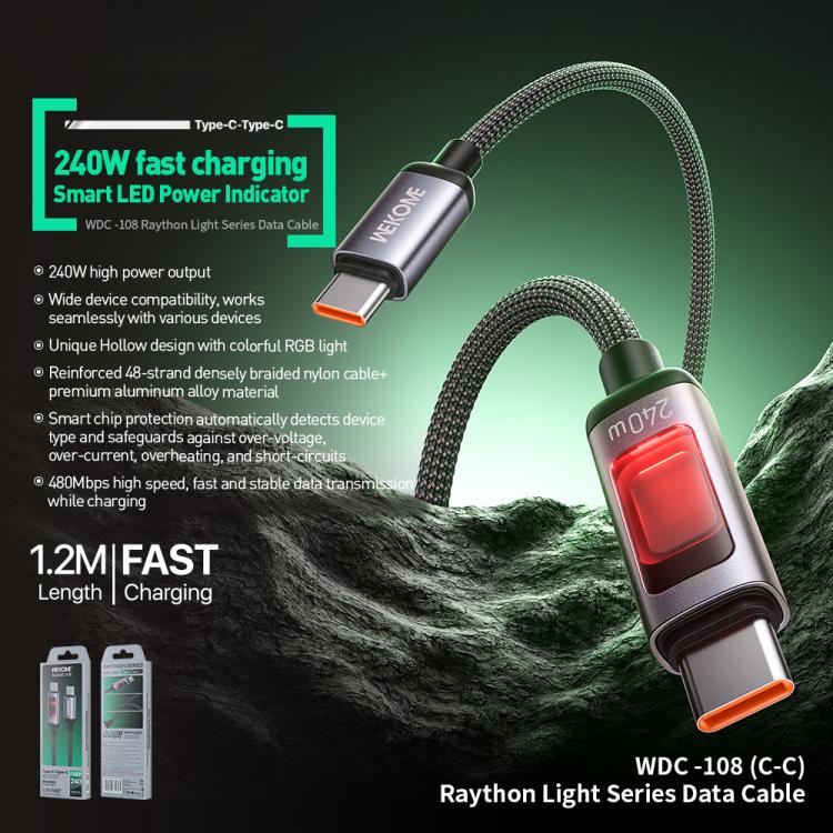 WK WDC-108 240W Intelligent Digital Display Type-C to Type-C Fast Charging Data Cable, Length: 1.2m(Black) - USB-C & Type-C Cable by WK | Online Shopping UK | buy2fix