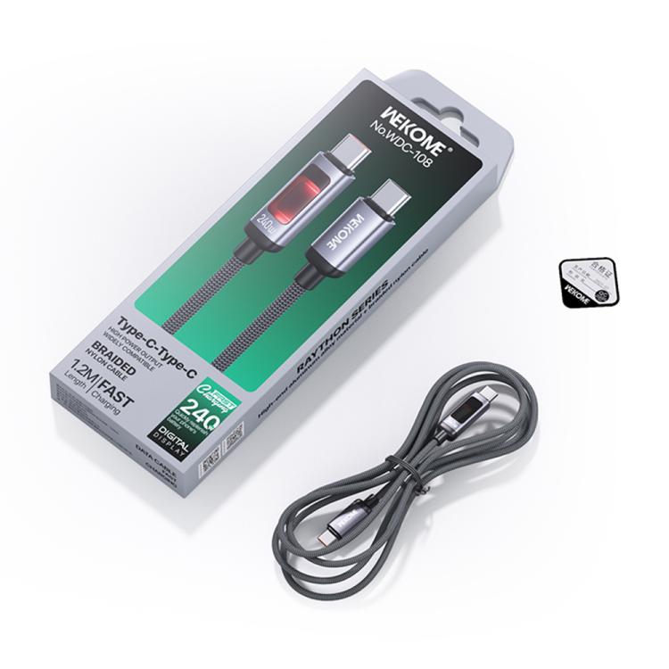 WK WDC-108 240W Intelligent Digital Display Type-C to Type-C Fast Charging Data Cable, Length: 1.2m(Black) - USB-C & Type-C Cable by WK | Online Shopping UK | buy2fix