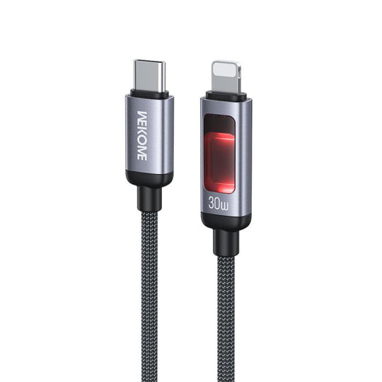WK WDC-109 30W Intelligent Digital Display Type-C to 8 Pin Fast Charging Data Cable, Length: 1.2m(Black)