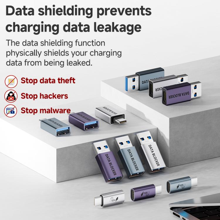 USB Charging Data Protection Blocker, Port:Type-C Male to USB-A Female(Gray Purple) - OTG Adapter by buy2fix | Online Shopping UK | buy2fix