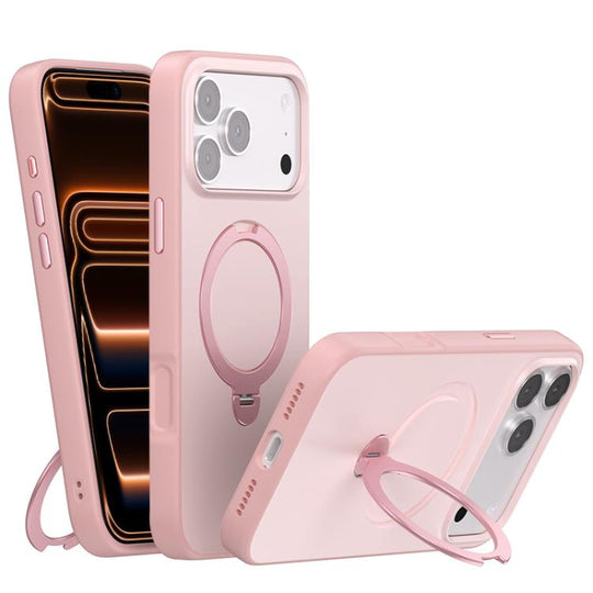 For iPhone 18 Pro Max / 17 Pro Max Contrast Color Rotation Holder Magsafe Phone Case(Pink)
