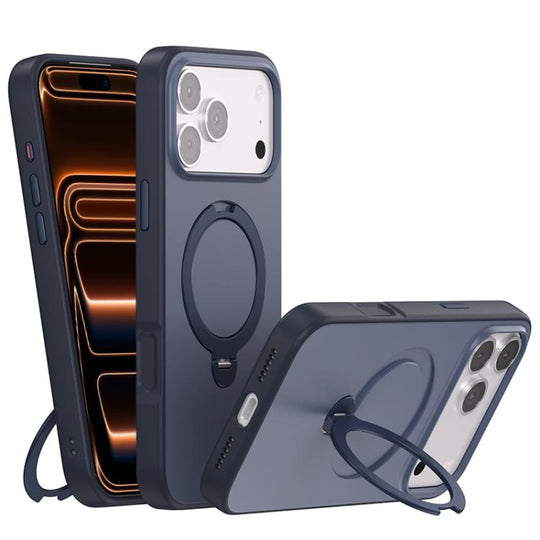 For iPhone 18 Pro Max / 17 Pro Max Contrast Color Rotation Holder Magsafe Phone Case(Blue)