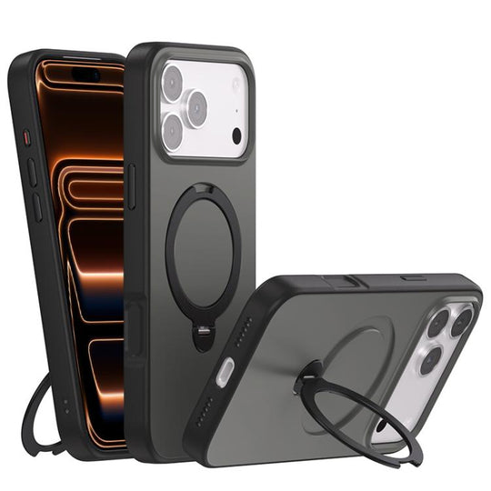For iPhone 18 Pro Max / 17 Pro Max Contrast Color Rotation Holder Magsafe Phone Case(Black)
