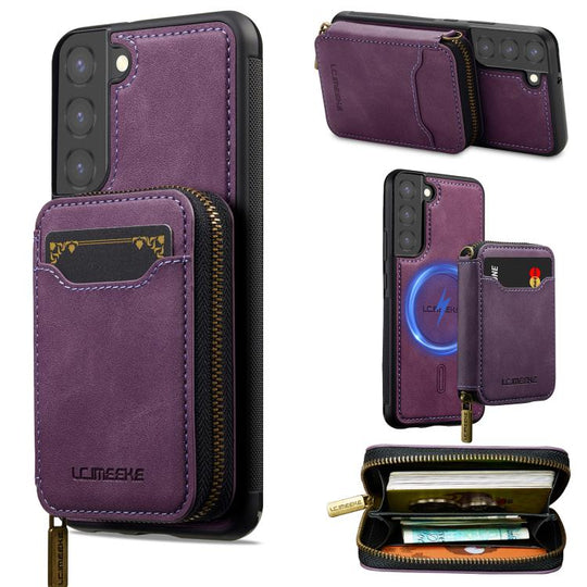 For Samsung Galaxy S22+ 5G LC.IMEEKE L6 Series Zipper Card Bag MagSafe Magnetic Phone Case(Purple)